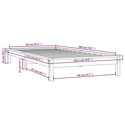 Bed Frame without Mattress Honey Brown 90x200 cm Solid Wood