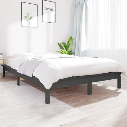 Bed Frame without Mattress Grey Solid Wood Pine King Size