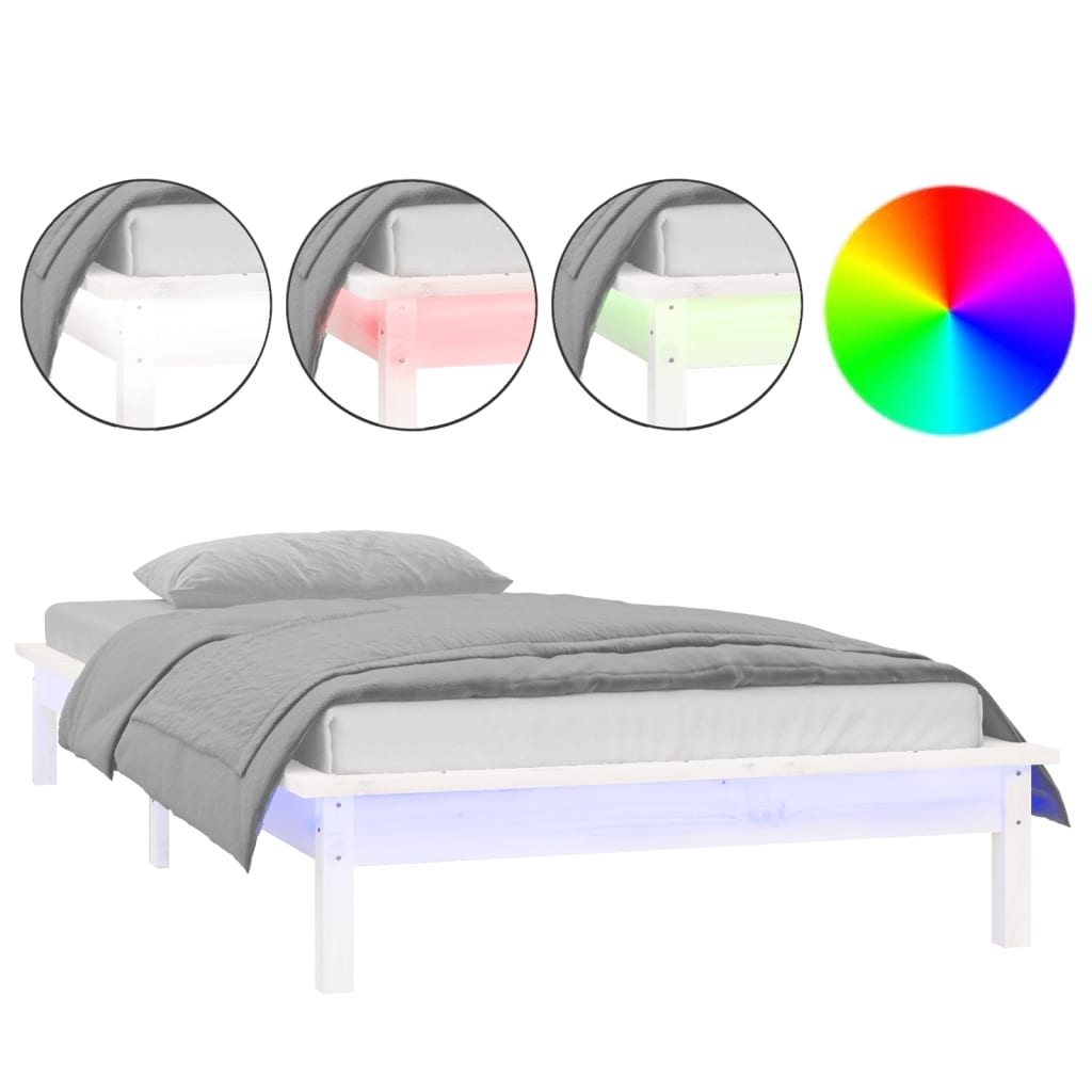 LED Bed Frame without Mattress White 90x200 cm Solid Wood
