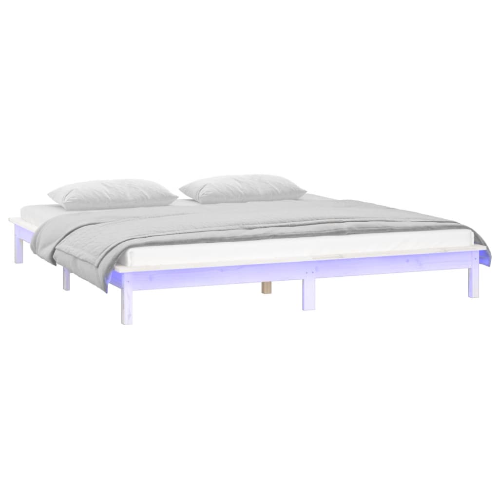 LED Bed Frame without Mattress White 140x200 cm Solid Wood