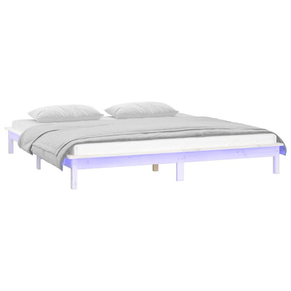 LED Bed Frame without Mattress White 140x200 cm Solid Wood