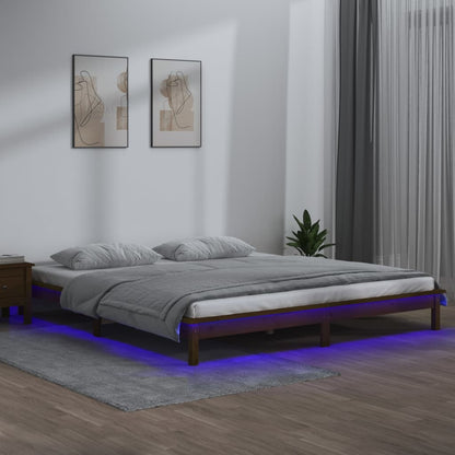 LED Bed Frame without Mattress Honey Brown 140x200 cm Solid Wood