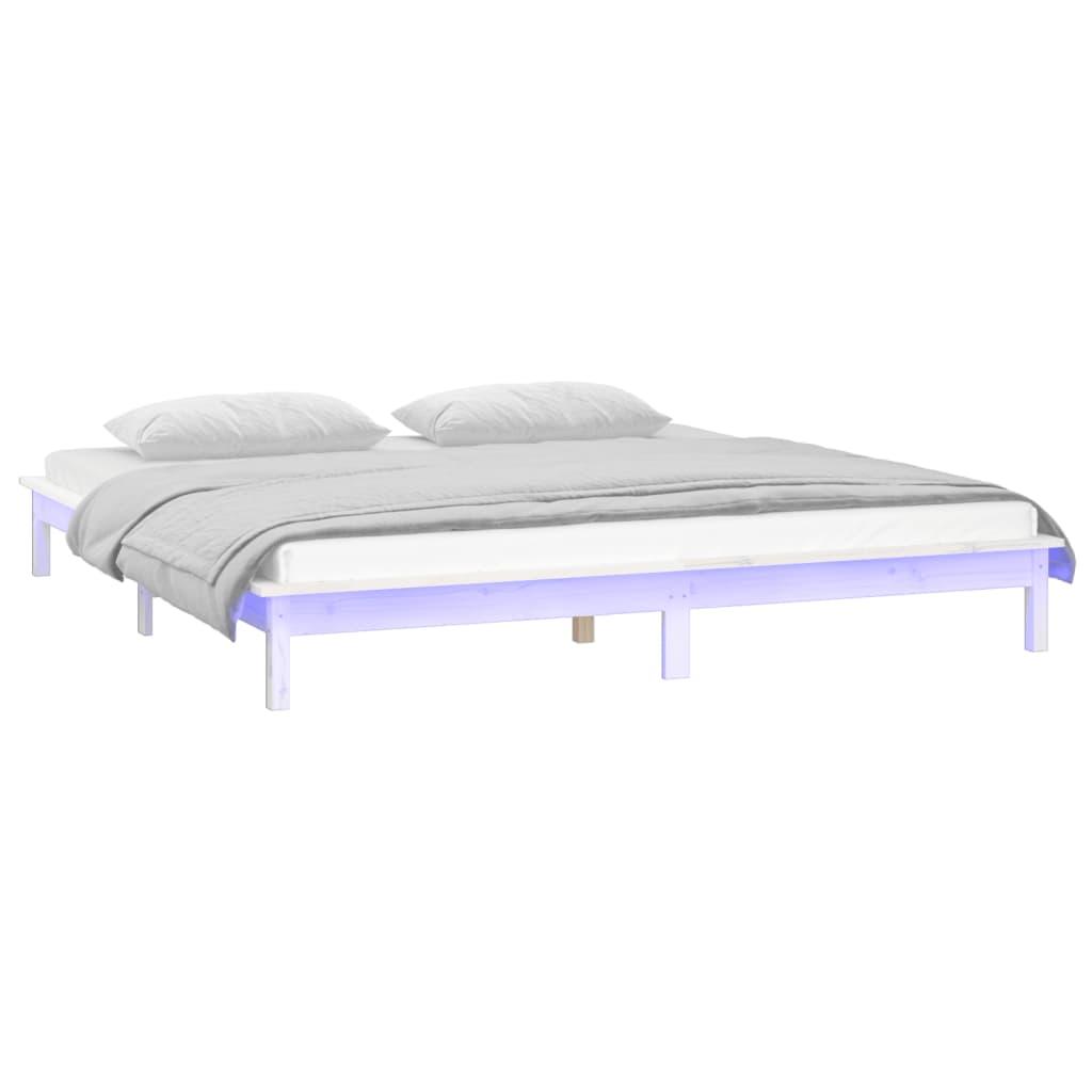 LED Bed Frame without Mattress White 150x200 cm King Size  Solid Wood
