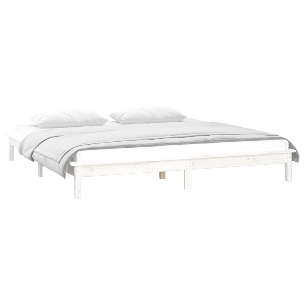 LED Bed Frame without Mattress White 150x200 cm King Size  Solid Wood