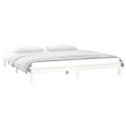 LED Bed Frame without Mattress White 150x200 cm King Size  Solid Wood