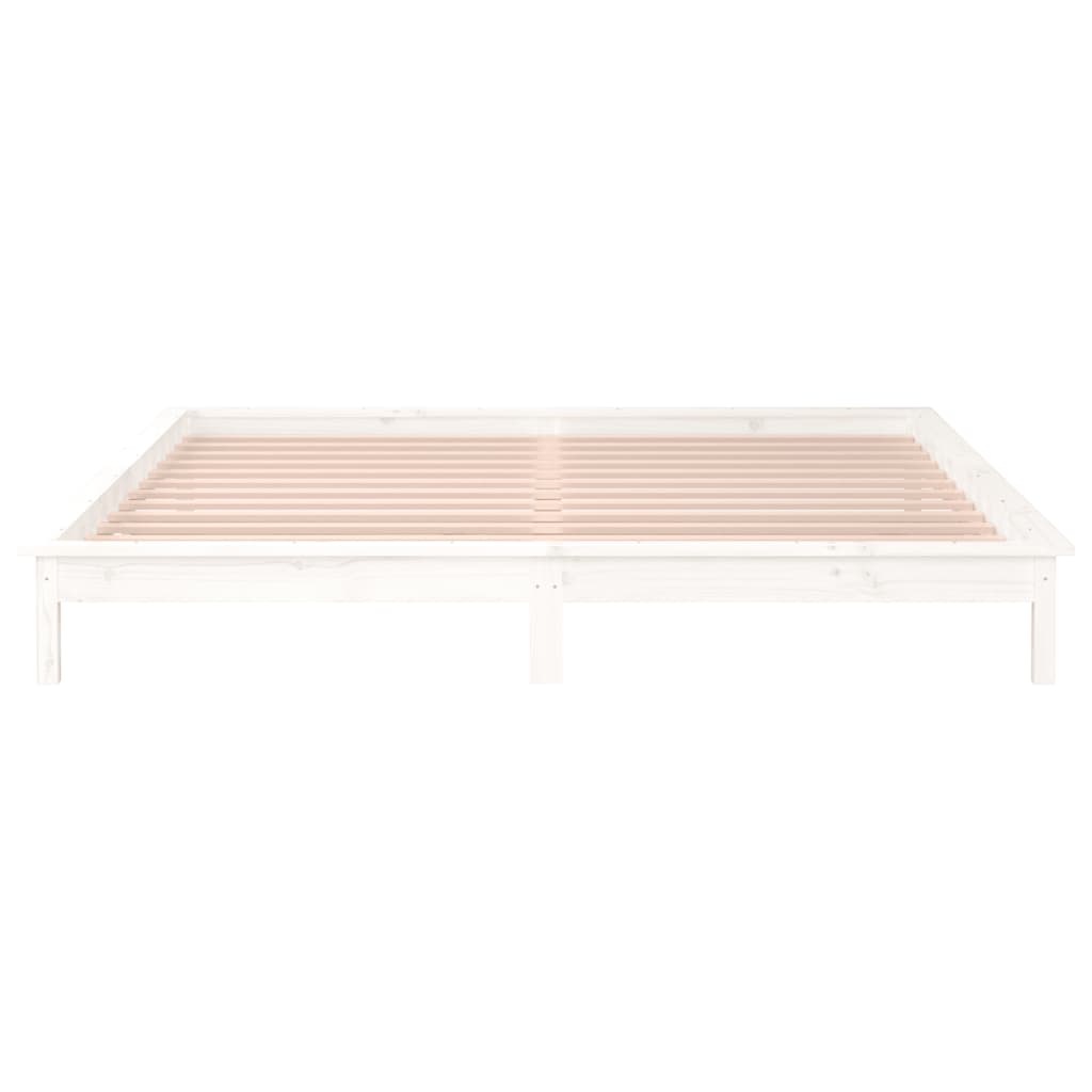 LED Bed Frame without Mattress White 150x200 cm King Size  Solid Wood