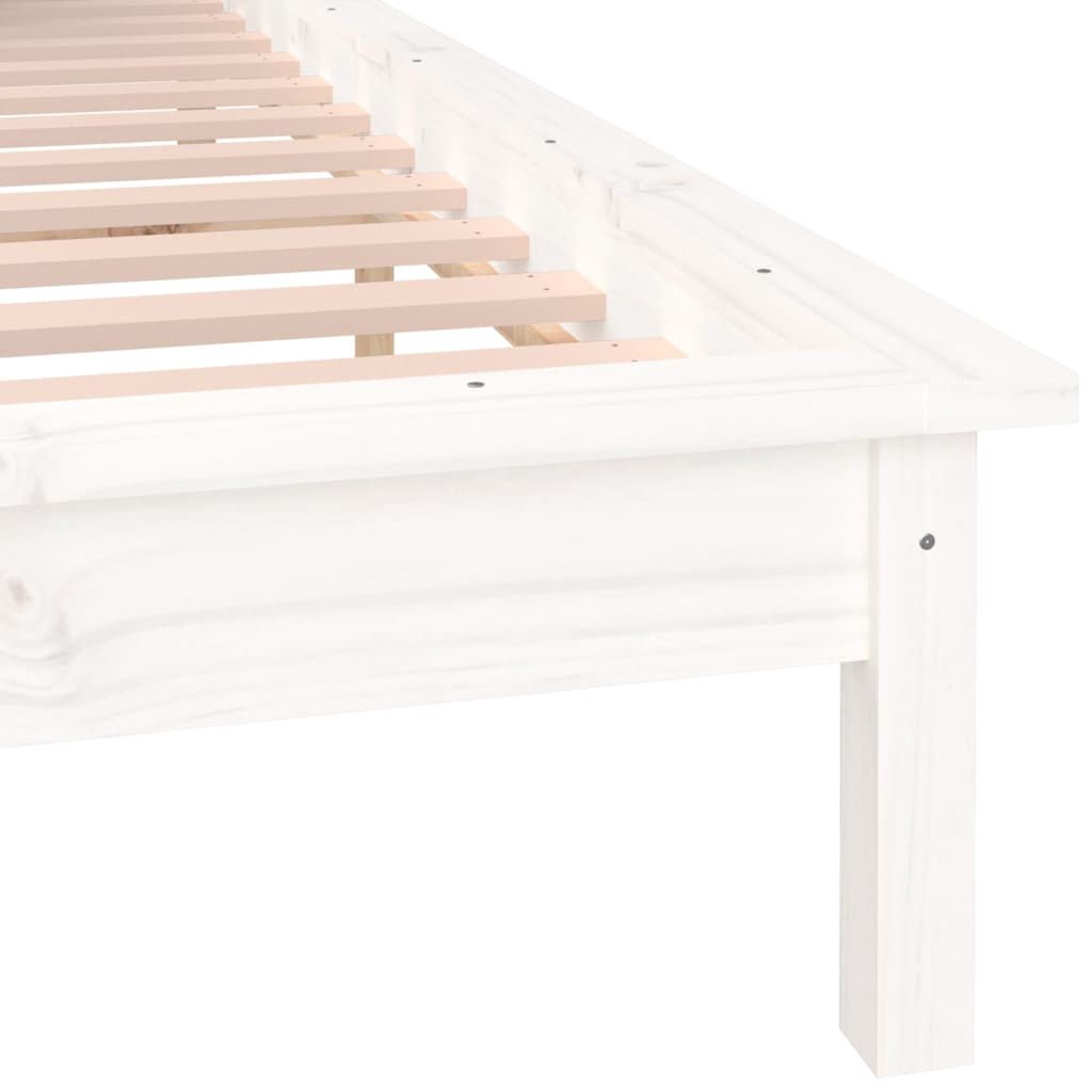 LED Bed Frame without Mattress White 150x200 cm King Size  Solid Wood