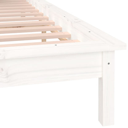LED Bed Frame without Mattress White 150x200 cm King Size  Solid Wood