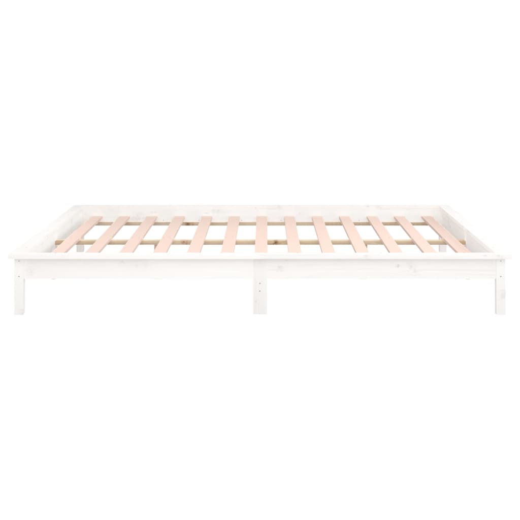 LED Bed Frame without Mattress White 160x200 cm Solid Wood