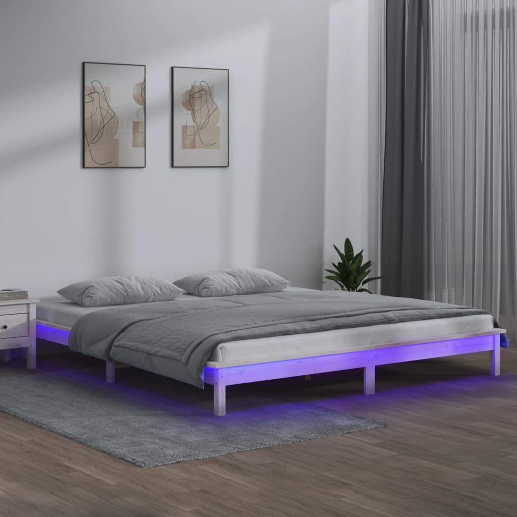 LED Bed Frame without Mattress White 160x200 cm Solid Wood