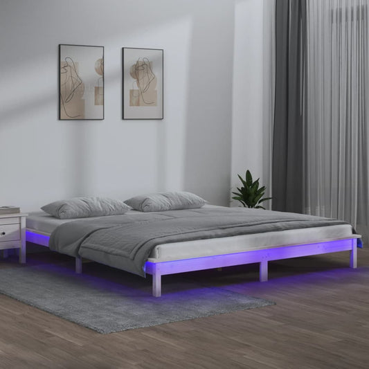 LED Bed Frame without Mattress White 160x200 cm Solid Wood
