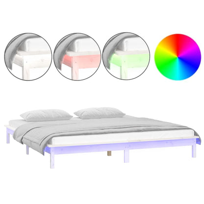 LED Bed Frame without Mattress White 180x200 cm Super King  Solid Wood