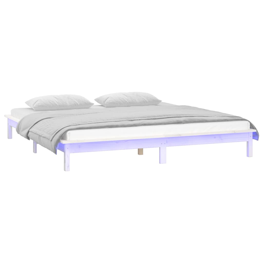 LED Bed Frame without Mattress White 180x200 cm Super King  Solid Wood