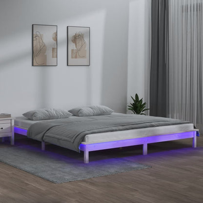 LED Bed Frame without Mattress White 180x200 cm Super King  Solid Wood