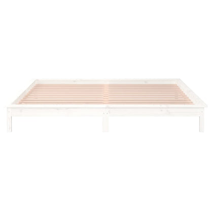 LED Bed Frame without Mattress White 200x200 cm Solid Wood