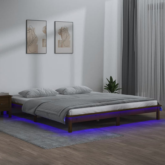 LED Bed Frame without Mattress Honey Brown 200x200 cm Solid Wood