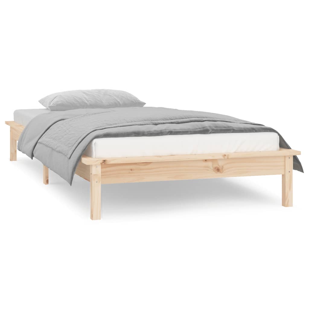 LED Bed Frame without Mattress 75x190 cm Small Single Small Single Solid Wood