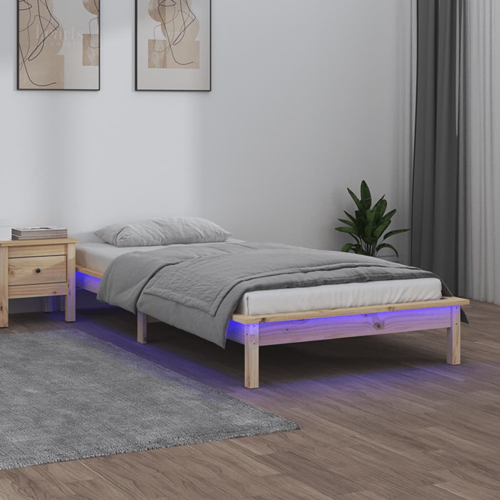LED Bed Frame without Mattress 75x190 cm Small Single Small Single Solid Wood