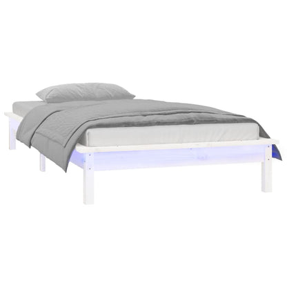 LED Bed Frame without Mattress White 75x190 cm Small Single  Solid Wood