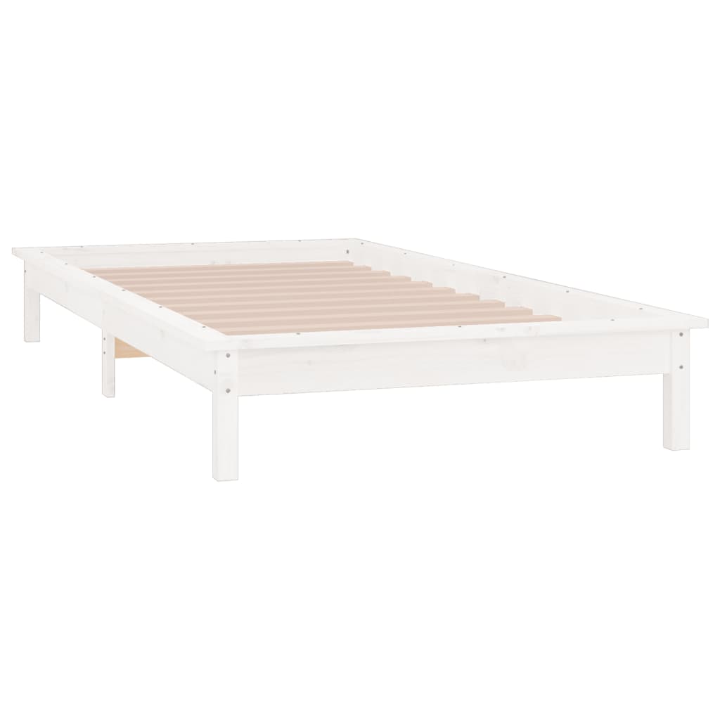 LED Bed Frame without Mattress White 75x190 cm Small Single  Solid Wood