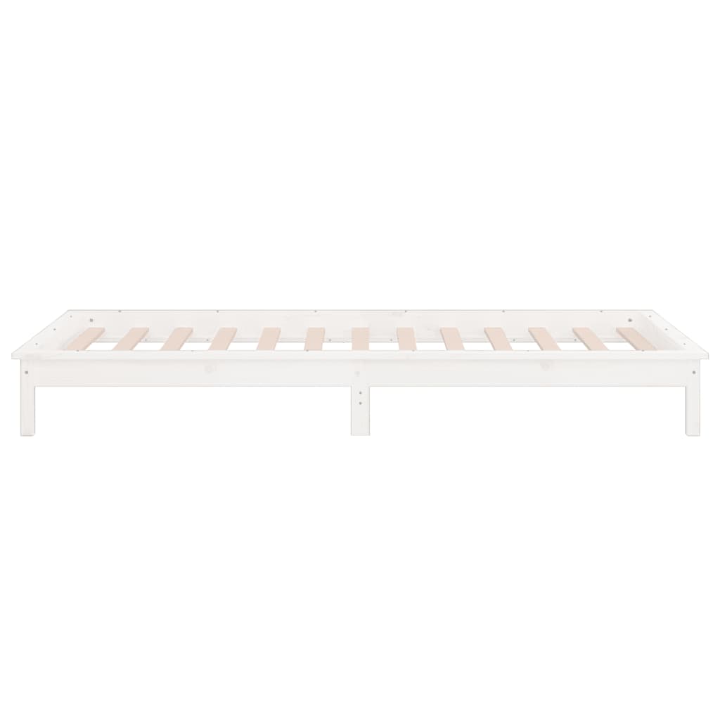 LED Bed Frame without Mattress White 75x190 cm Small Single  Solid Wood