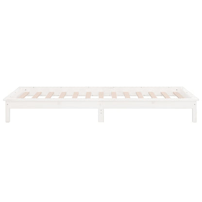 LED Bed Frame without Mattress White 75x190 cm Small Single  Solid Wood