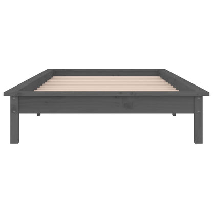 LED Bed Frame without Mattress Grey 75x190 cm Small Single  Solid Wood