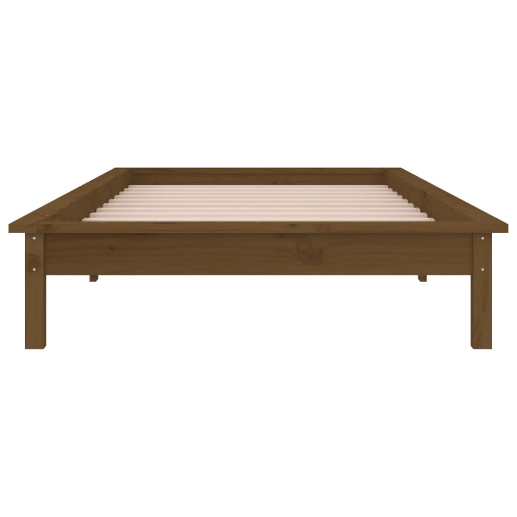 LED Bed Frame without Mattress Honey Brown 75x190cm  Solid Wood