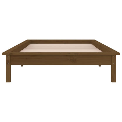 LED Bed Frame without Mattress Honey Brown 75x190cm  Solid Wood