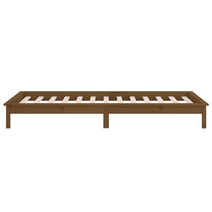 LED Bed Frame without Mattress Honey Brown 75x190cm  Solid Wood