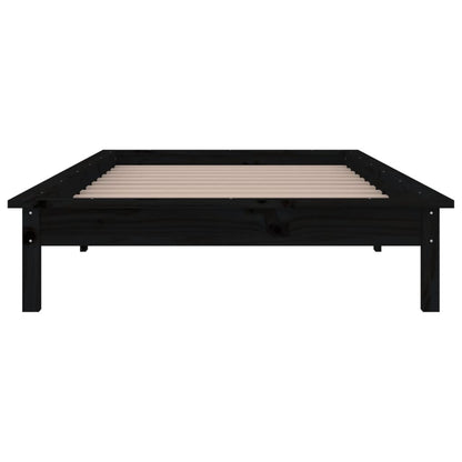 LED Bed Frame without Mattress Black 75x190 cm Small Single  Solid Wood
