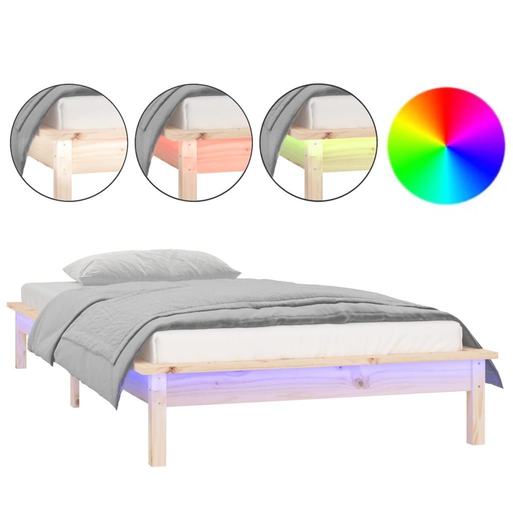 LED Bed Frame without Mattress 90x190 cm Single Single Solid Wood