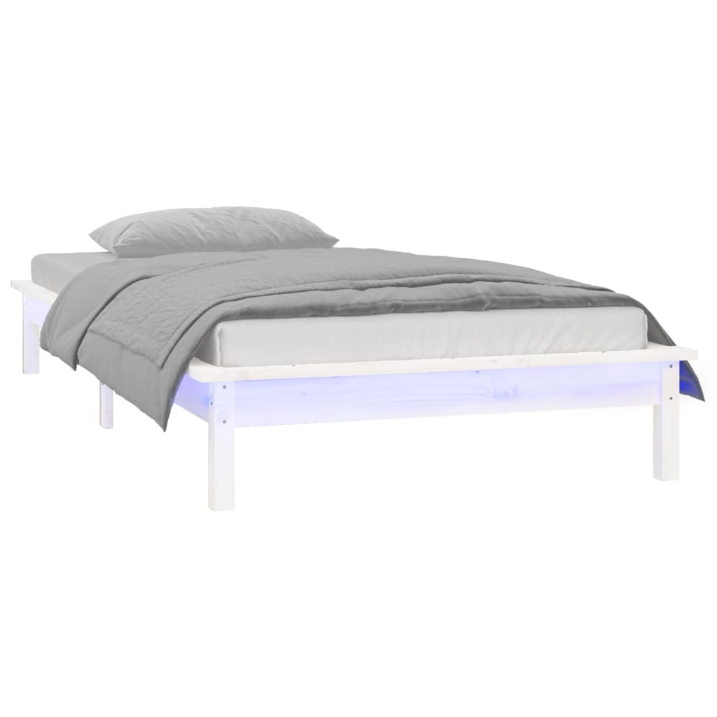 LED Bed Frame without Mattress White 90x190 cm Single Single Solid Wood