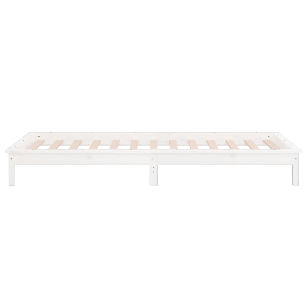 LED Bed Frame without Mattress White 90x190 cm Single Single Solid Wood