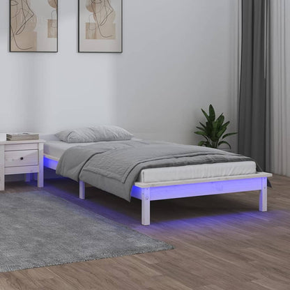 LED Bed Frame without Mattress White 90x190 cm Single Single Solid Wood