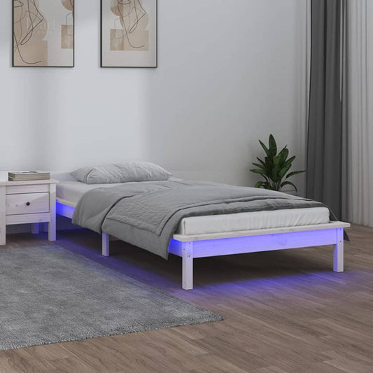 LED Bed Frame without Mattress White 90x190 cm Single Single Solid Wood