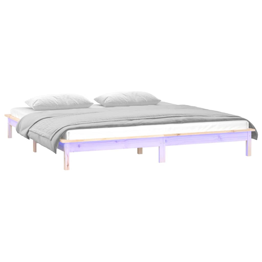 LED Bed Frame without Mattress 120x190 cm Small Double Small Double Solid Wood