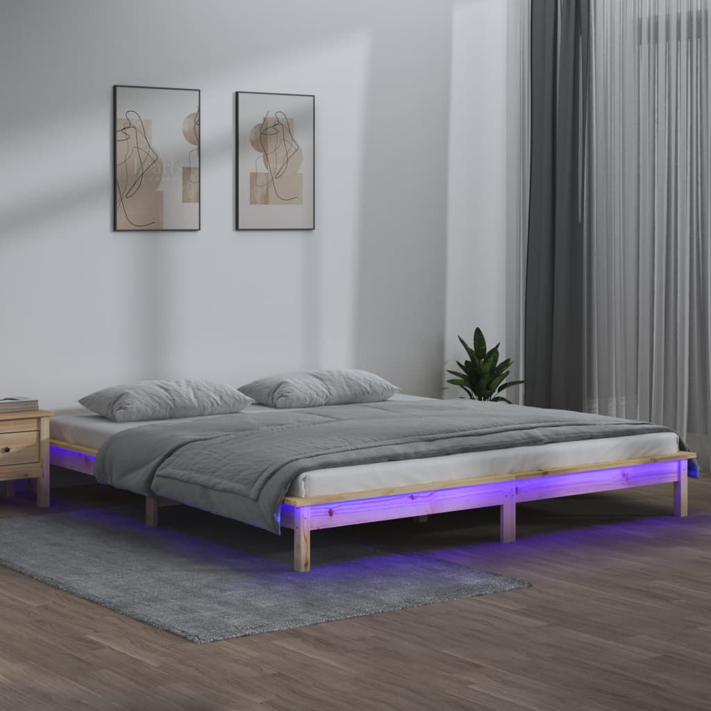 LED Bed Frame without Mattress 120x190 cm Small Double Small Double Solid Wood