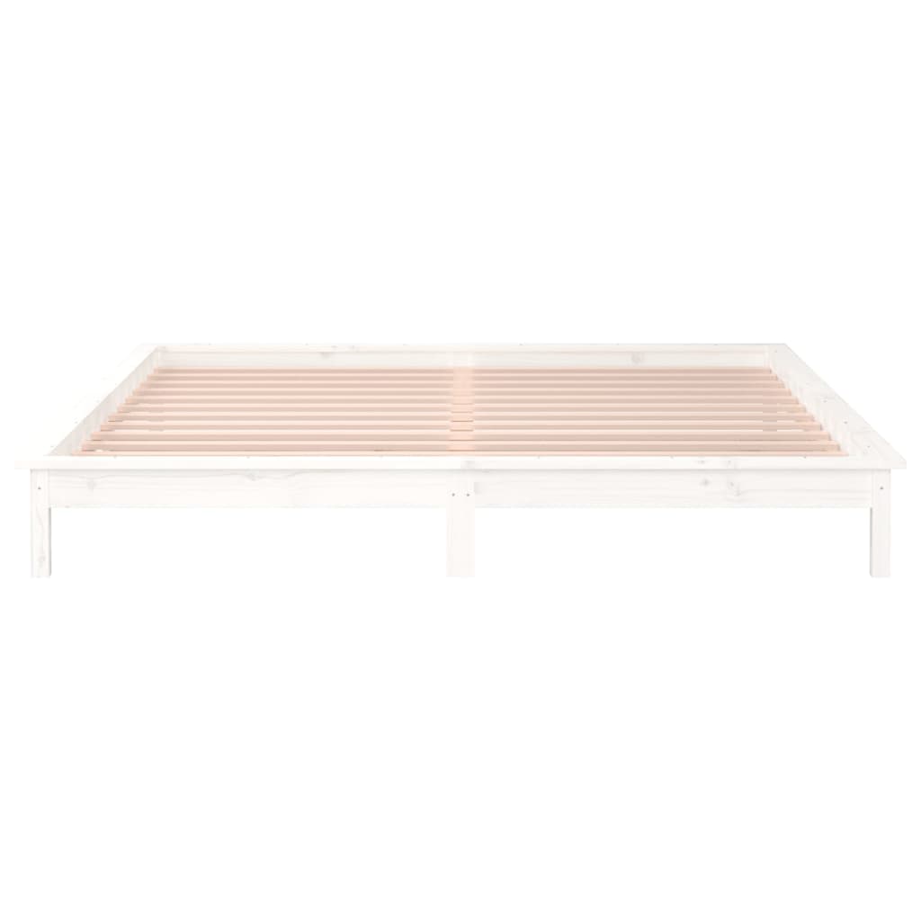 LED Bed Frame without Mattress White 120x190 cm Small Double  Solid Wood