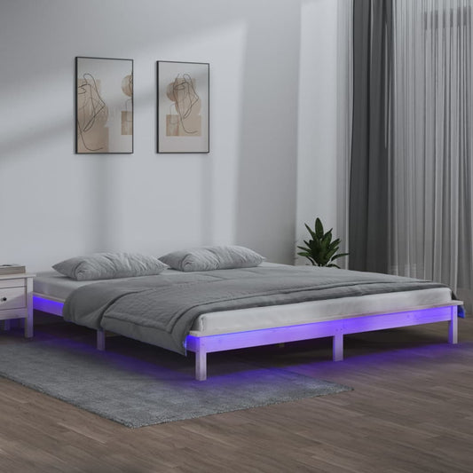 LED Bed Frame without Mattress White 120x190 cm Small Double  Solid Wood