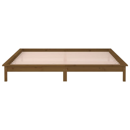 LED Bed Frame without Mattress Honey Brown 120x190cm  Solid Wood