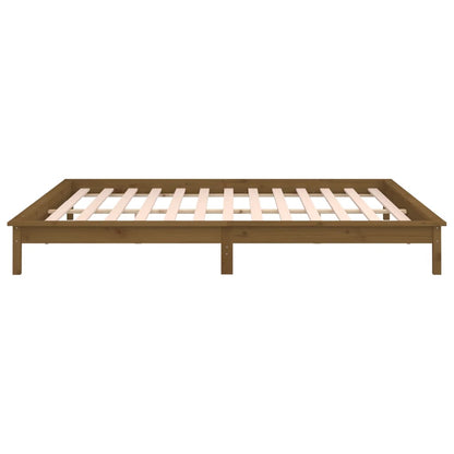 LED Bed Frame without Mattress Honey Brown 120x190cm  Solid Wood