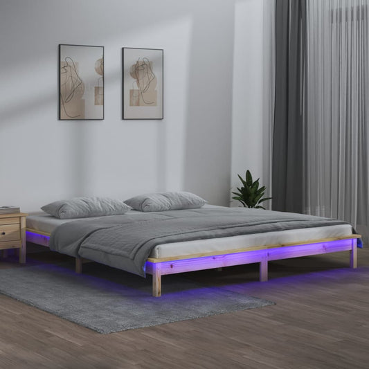 LED Bed Frame without Mattress 135x190 cm Double Double Solid Wood