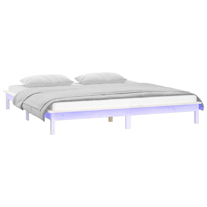 LED Bed Frame without Mattress White 140x190 cm Solid Wood