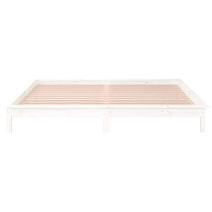 LED Bed Frame without Mattress White 140x190 cm Solid Wood