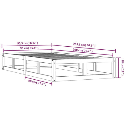 Bed Frame without Mattress Black 90x200 cm Solid Wood