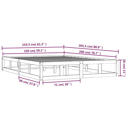 Bed Frame without Mattress Honey Brown 150x200 cm King Size  Solid Wood