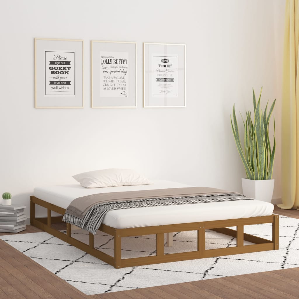 Bed Frame without Mattress Honey Brown 150x200 cm King Size  Solid Wood