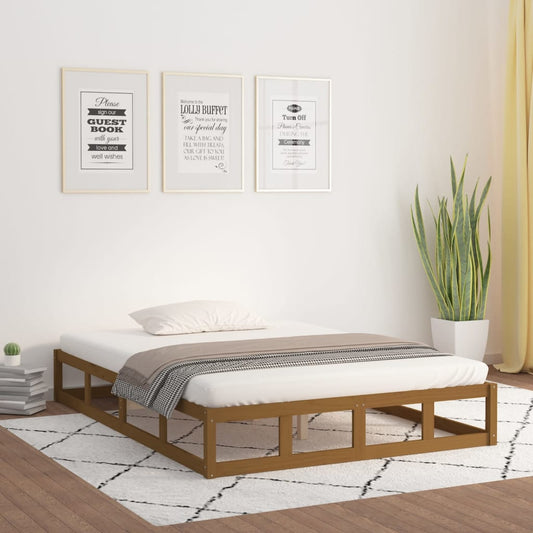 Bed Frame without Mattress Honey Brown 150x200 cm King Size  Solid Wood