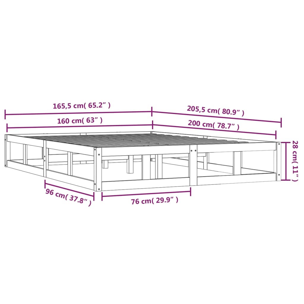 Bed Frame without Mattress White 160x200 cm Solid Wood